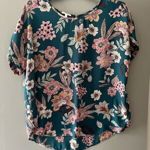 Maurices Teal and Pink Floral Blouse